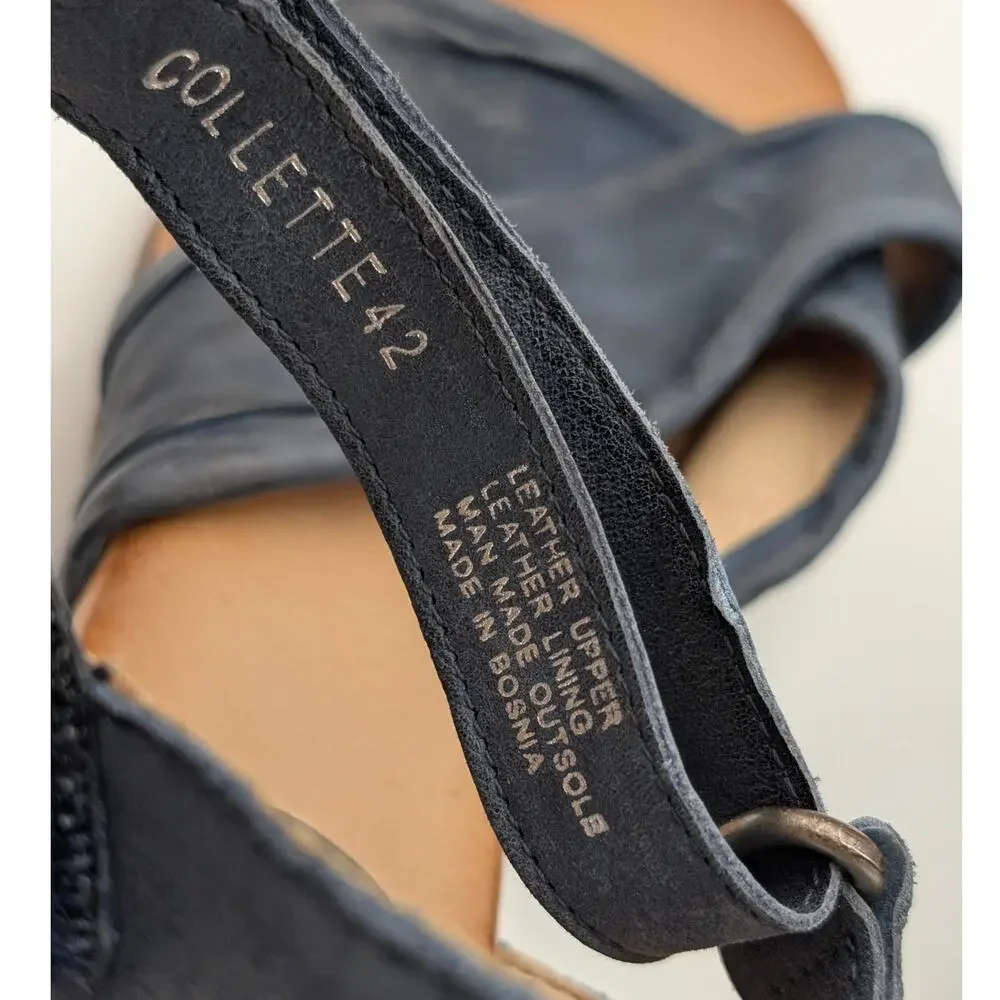 Miz Mooz Collette Leather Heel Sandals Ankle Strap Women's Blue US 10.5-11 EU42